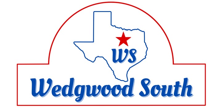 Wedgwood South neighborhood association emblem with a Texas outline and red star.